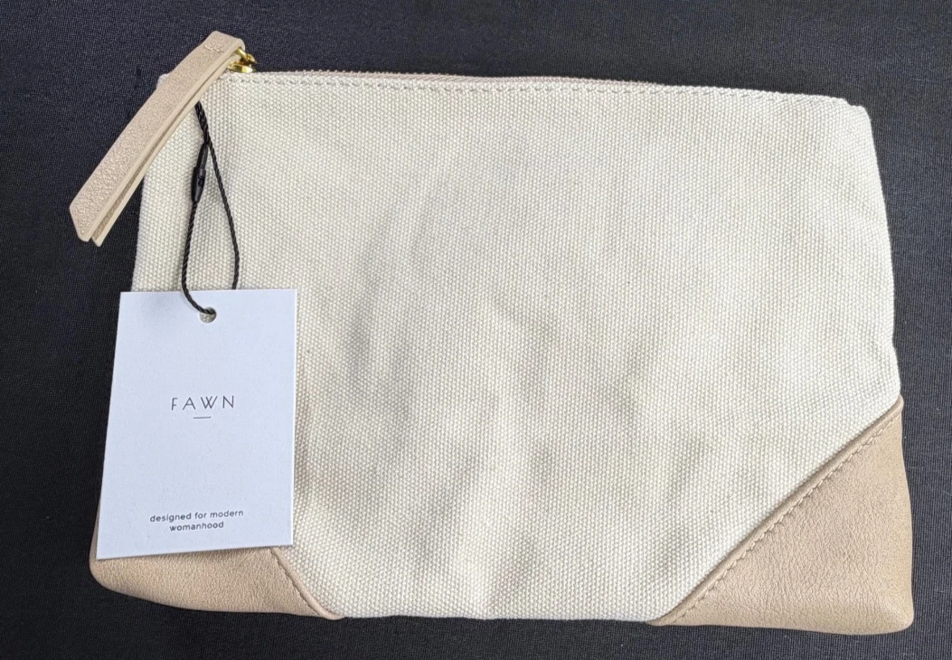 Fawn Design Canvas Pouch Bag Clutch Faux Leather Trim Cosmetic Accessory NEW NWT