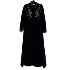 Vtg Vanity Fair Black Velour Robe XL Zip Front Embroidered Maxi Gown Made in USA