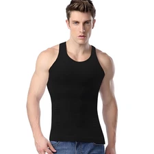 Mens Slimming Body Shaper Vest Gynecomastia Compression Shirts Tummy Control ...