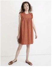 Madewell Eyelet Ruffle-Sleeve Pintuck Mini Dress Mulled Cider Size Medium NEW*
