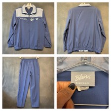 Blair Vintage Blue Floral Embroidered 2 Piece Tracksuit Set Medium Athleisure
