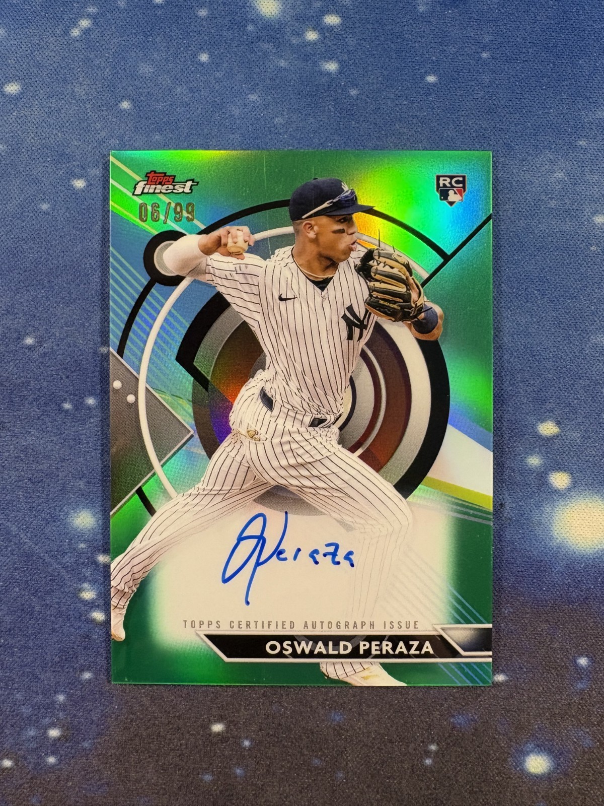 Oswald Peraza Rookie Auto 2023 Topps Finest Green Refractor /99 RC Yankees