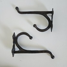 One Pair Vintage Large Cast-iron Wall Hooks 9.5 x 5.5" Brown/Black Heavy Metal