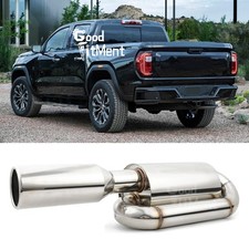 For GMC Canyon 29" Chrome 2.5" Inlet 4.0" Tip Twin Loop Car Exhaust Muffler Pipe
