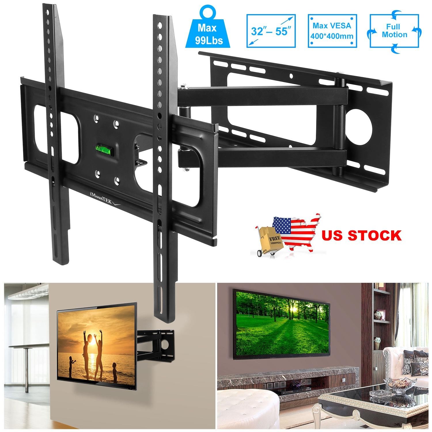 TV Wall Mount Swivel Tilt Full-Motion Articulating Rack f/ 32"-55" TVs 99lbs Max