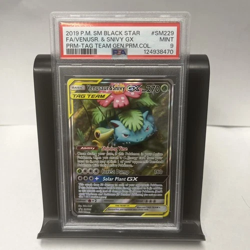 2019 POKEMON SM BLACK STAR PROMO #SM229 FULL ART/VENUSAUR & SNIVY GX PSA 9