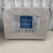 Ultracool Cool Comfort Solid White 4 Pc Sheet Set KG TC 1000 Cotton Blend NWT