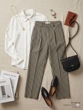 Everlane Women’s Black/White Gingham High Rise Straight Leg Dress Pants 26inch
