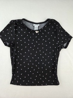 rue21 Women's Size XS Black Cropped Floral Crew Neck Short Sleeve Basic T-Shirt 