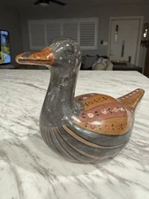 Vintage Tonala Mexican Folk Art Pottery Hand Painted Medium Duck Figure