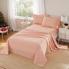 Queen Sheet Set 100 Washed Cotton 4 Piece Bedding Sheets  Pillowcases - Luxury