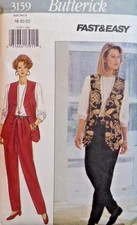 Butterick Sewing Pattern 3159 Misses Lined Vest Top and Pants Sizes 18-20 CUT