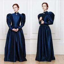Victorian Gothic Vintage Blue Wedding Dress Ladies Medieval Queen Princess