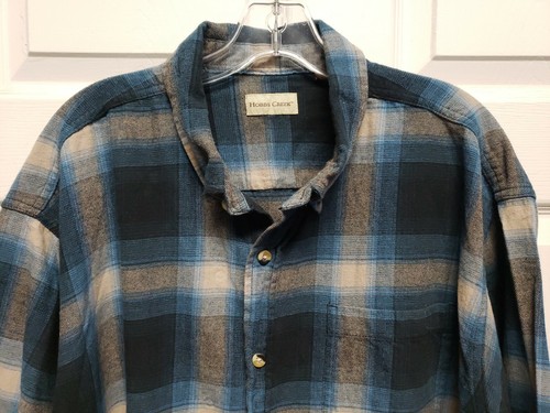 Hobbs Creek Men Flannel Shirt Size 2 XL Blue Gray Black Plaid - Picture 2 of 9