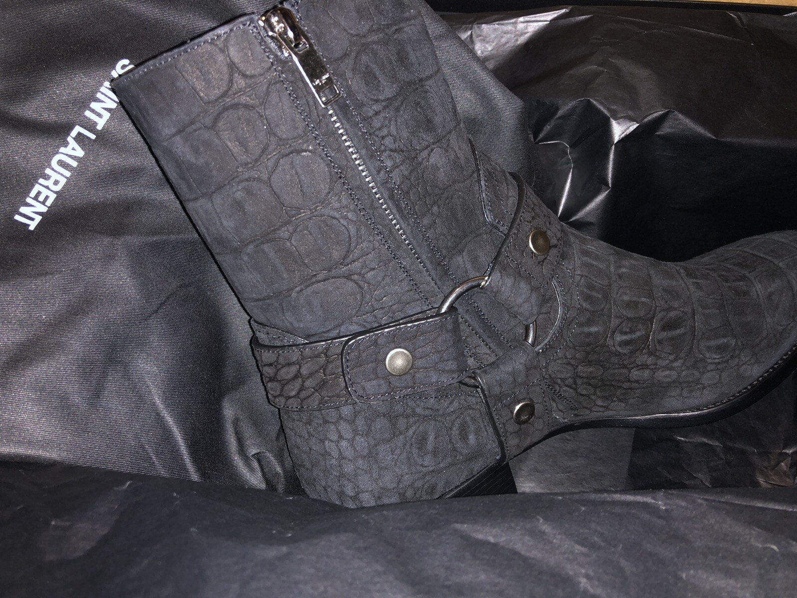 Stivali Saint Laurent Paris FW13 Wyatt imbracatura in pelle scamosciata nera