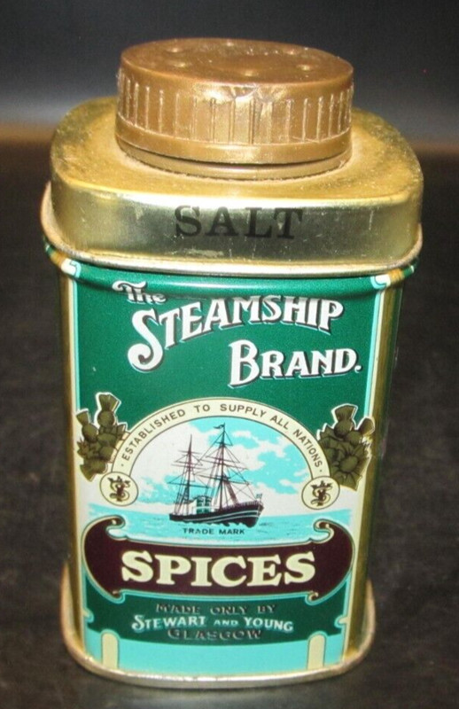 Salt Steamship Brand Spices Shaker Tin Souvenir Scottish National Exhibition
