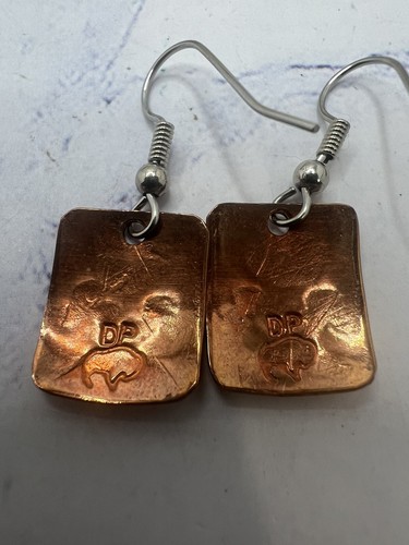 Vintage Navajo Brass Tribal Design DB Buffalo Signed Dangle Earrings - Picture 3 of 8