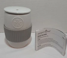 New Open Box Pampered Chef Ceramic Egg Cooker Silicone Sleeve White/Grey #1529