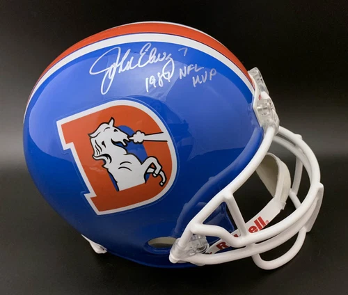 John Elway SIGNED Denver Broncos F/S Helmet + 1987 NFL MVP PSA/DNA AUTOGRAPHED