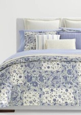 3 pc Ralph Lauren Full/QUEEN Duvet Callen Blue Cream Floral Cover Shams Set
