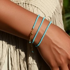 Genuine Turquoise 2MM Beaded Minimalist Dainty Healing Balance Women Bracelet