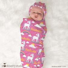 Unicorn Swaddle Girl Name Rainbow Receiving Blanket Personalized Newborn Nursery