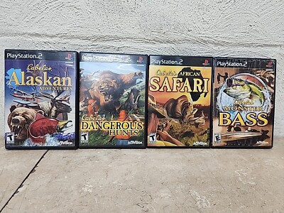Cabela's Safari, Dangerous Hunts 1, Alaskan Adventures & Monster Bass- PS2 Lot