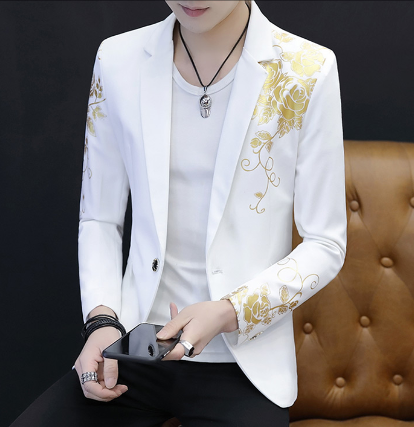 Giacca Uomo Moda Casual Babbo Natale Slim Floreale Fila Singola Un Bottone