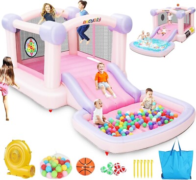 Inflatable Bounce House Waterslide Park, Multiple Play Areas for Extra Fun 