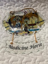Trail of Painted Ponies Blue Medicine Hand Painted Glass Suncatcher Horse