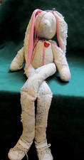"COLCHA DE PELUCHE DE COLECCIÓN CONEJITO DE PASCUA CONEJO PATAS LARGAS JUGUETE 30"" HECHO A MANO Cottage Cor"
