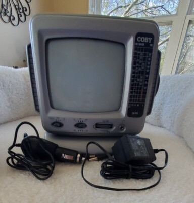 Coby CX-TV1 5'' Portable Black & White CRT Television AM/FM Radio In Silver-Works