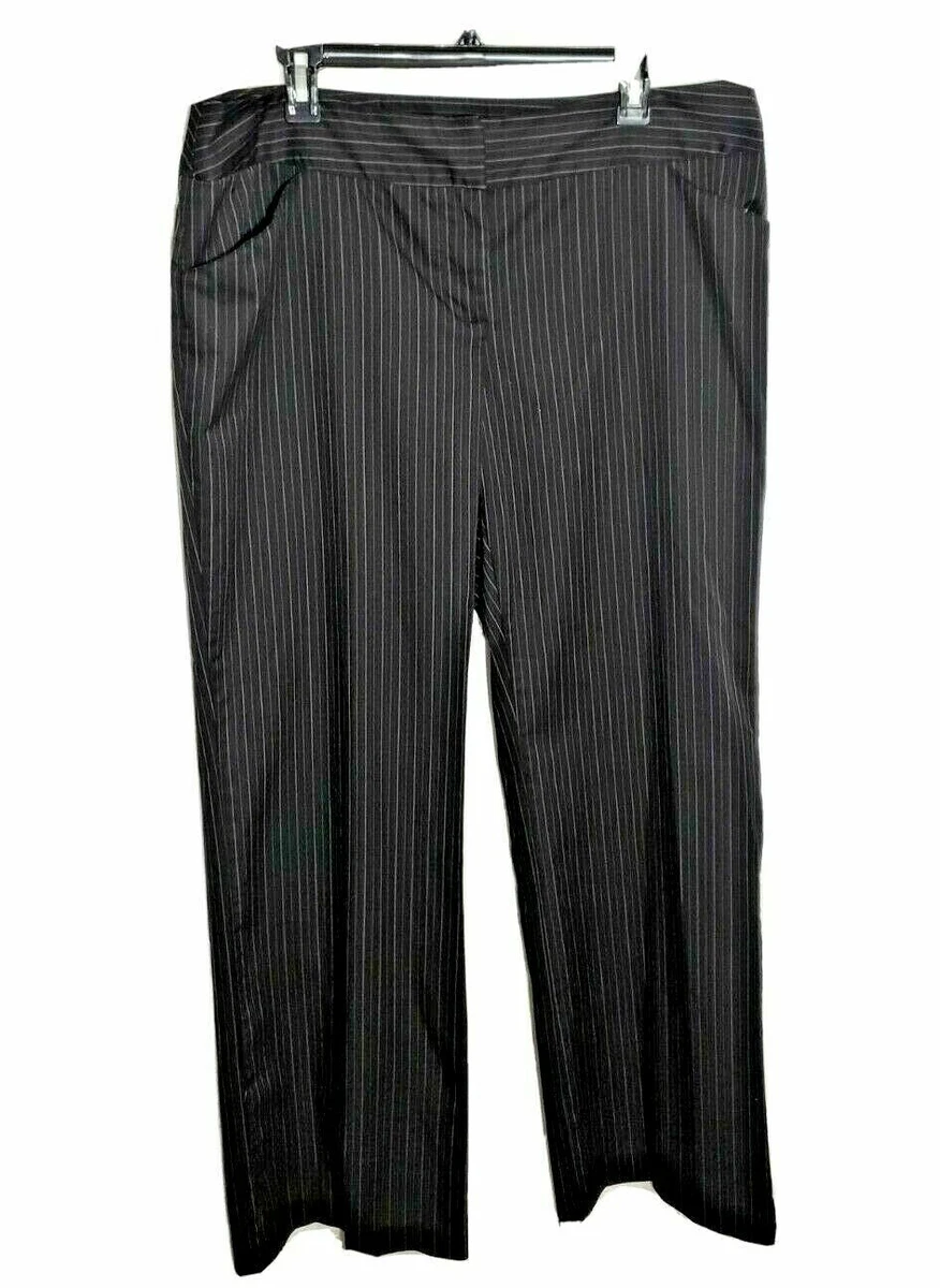 Women Black Dress Pants Straight Wide Leg Pinstripe Career Slacks Plus Size  14 W