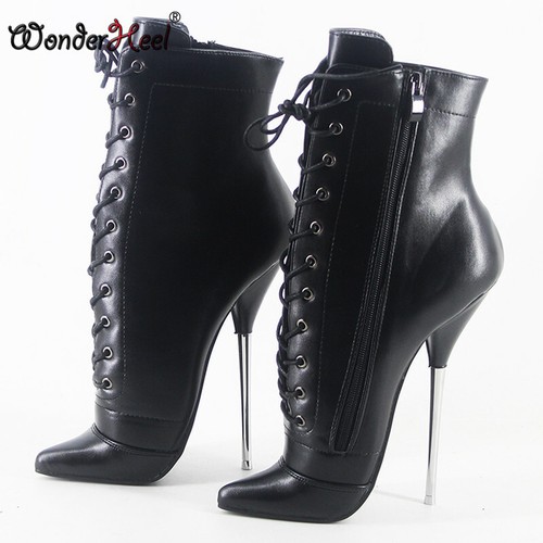 Wonderheel 7 "Stiletto Heel Sexy Fetish Matt Leather Training Ankle Ballet Boots - Imagen 6 de 12