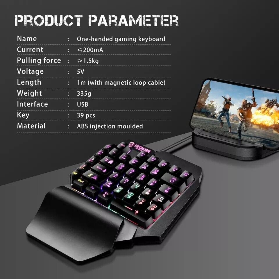 Teclado Gamer para Juegos Mini Teclado multicolor LED Mini Keyboard for  Gaming