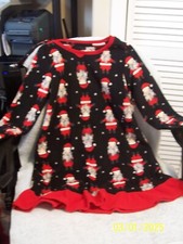 Girl's Christmas Santa Claus Nightgown With Matching Doll's Nightgown Sz. 6 - 6X