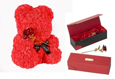 ROMEO&LOVE Rot Vergoldete Goldene Gold Rose ROSEN BÄR 25cm TEDDYBÄR Valentinstag Geschenk