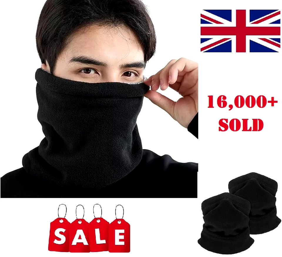 Thermal Snood Neck Warmer Scarf Men Thick Fleece Windproof Balaclava Black Mask