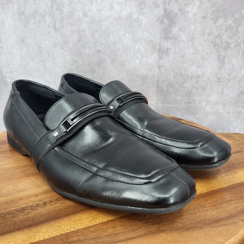 Marc Anthony Loafers Mens 11 M Black Faux Leather Horse Bit Slip On Shoes - Picture 2 of 13