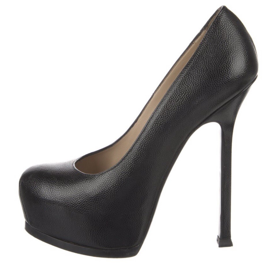 $895 TACCHI PLATEAU IN PELLE NERA CON PLATEAU YVES SAINT LAURENT RIVE GAUCHE TAGLIA 7 37