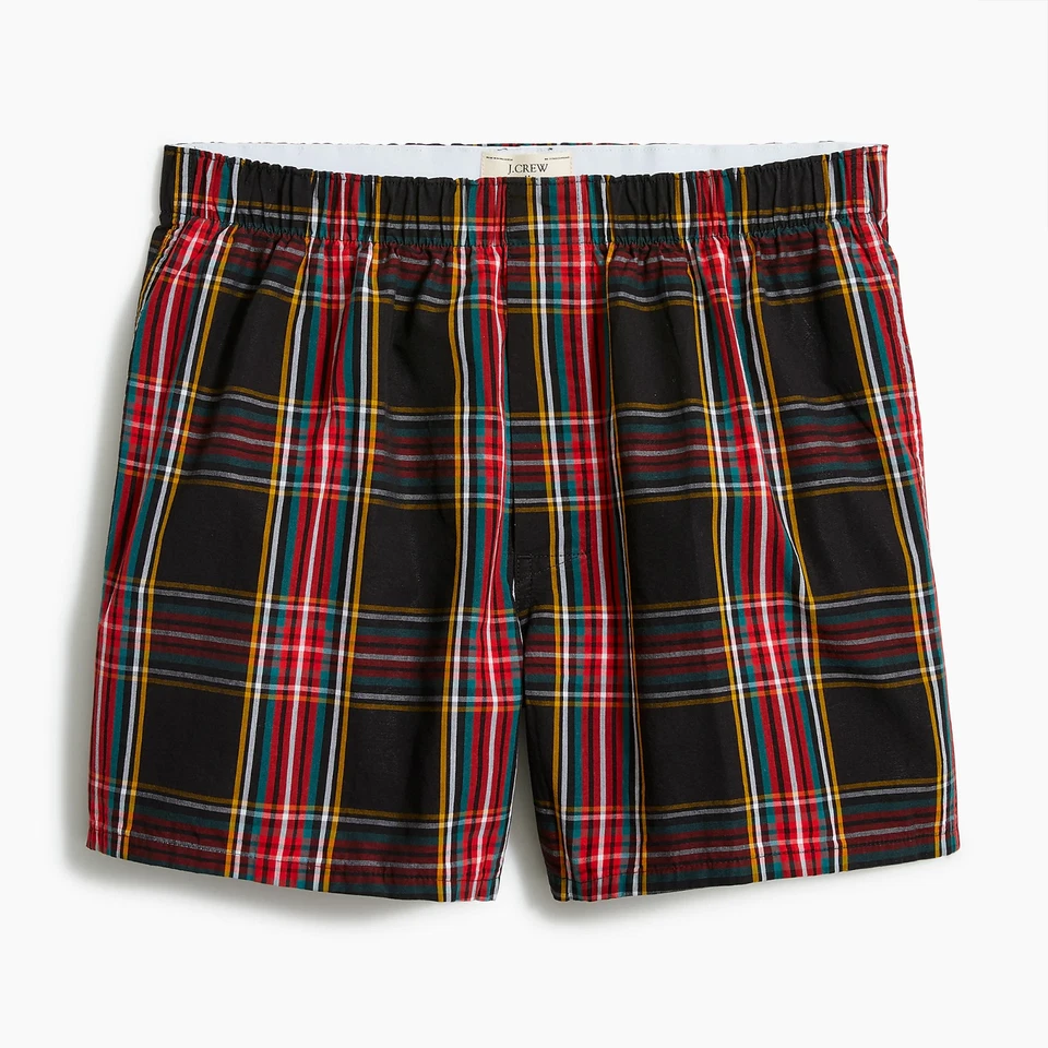 J Crew Boxers Men's Medium 2 Pair Skulls & Tartan Black Plaid Boxer Shorts - Image 2 of 4