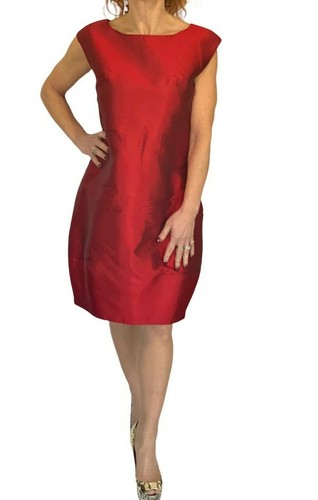 Dolce & Gabbana Red Taffetta Silk Sleeveless Shift Dress Lantern Hem 40 S - Picture 5 of 10