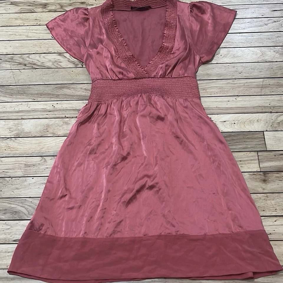 BCBG MAXAZRIA Blusa Vestido Mujer XS Rosa Seda Claro Babydoll Túnica Vestido Cuello en V Foto 4 de 4