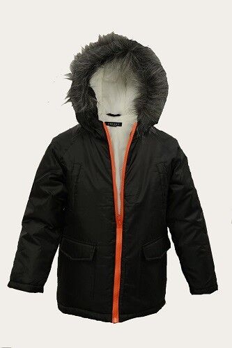 NEW Boys Kids Freaky Parka Jacket Black Fur Hood School Coat Winter Age 2-13 - Picture 1 of 1