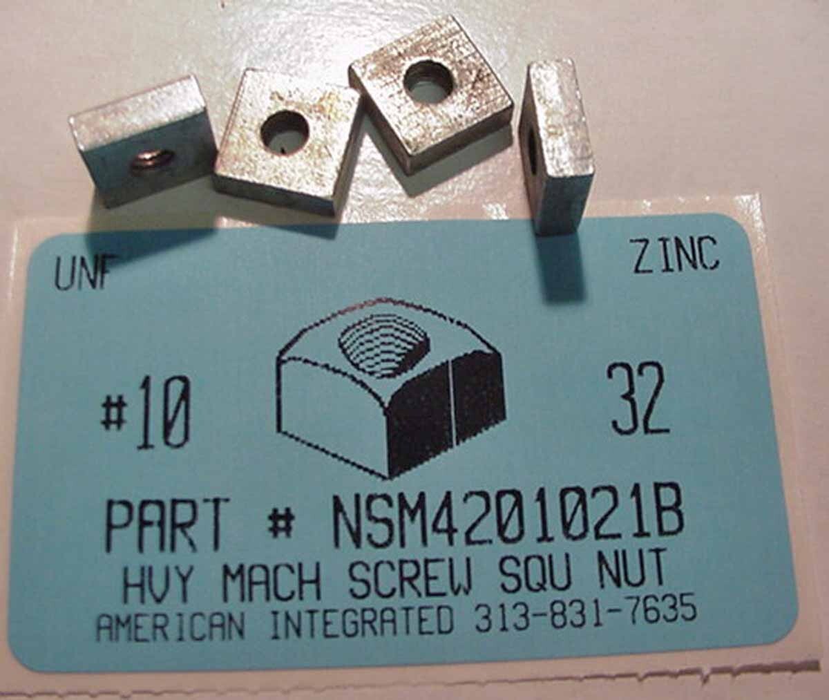 #10-32 HEAVY SQUARE MACHINE SCREW NUTS STEEL ZINC PLATED 7/16 AF X .158 TH (50)