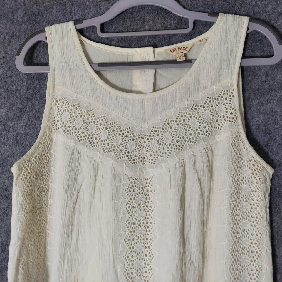 Fat Face Dress 6 Cream Embroidered Crepe Crinkle Festival Boho Coastal Feminine - Image 2 of 4