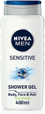 BEIERSDORF UK LTD NIVEA MEN Sensitive Shower Gel Pack of 6 (6 X 400Ml), Alcohol-Free Sensitive Ski