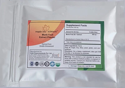 MAPLE LIFESCIENCES Monk Fruit Extract 20:1 Pure & High Quality Extract Powder Siraitia Grosvenorii
