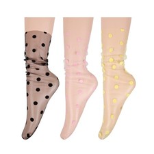Violet Mist Womens Black Lace One Size, 3 Pairs, Polka Dot Yellow Pink