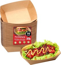 50 Pack 3lb Heavy Duty Kraft Leak Proof Paper Food Boats Disposable Nacho Trays